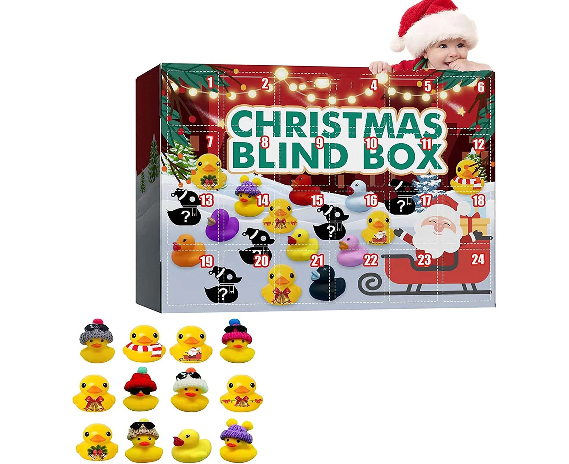 Christmas 24 Days Blind Box Countdown Advent Calendar with Rubber Ducks and Accessory