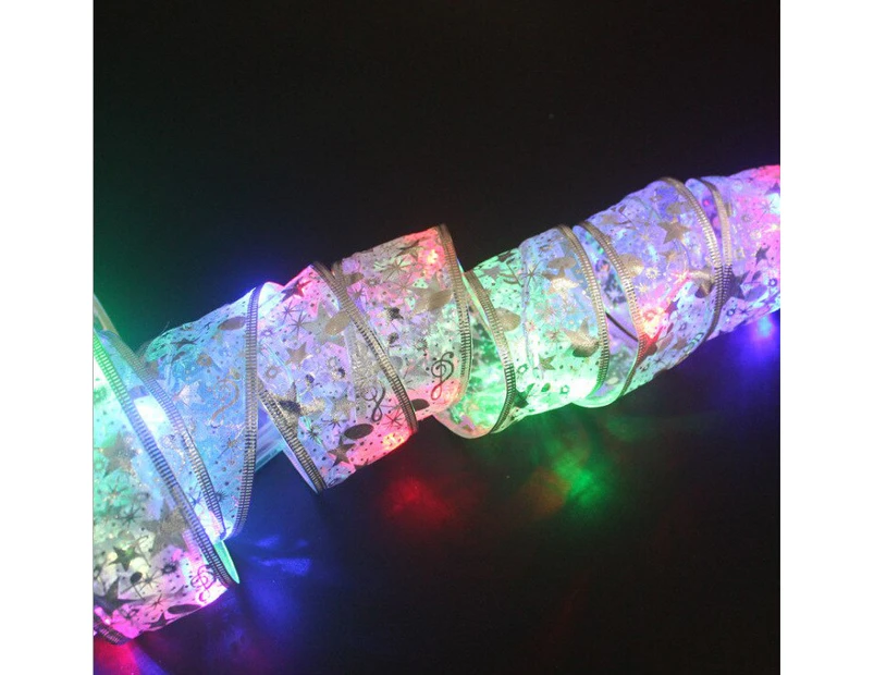 1/2/5M LED Ribbon Lights Christmas Tree Ornaments DIY Lace Bows Lights Christmas Decorations for Home Happy New Year 2023 Decor - Silver colorful 4 meters