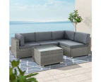 Gardeon 5-Piece Outdoor Sofa Set Wicker Couch Lounge Setting 4 Seater Grey