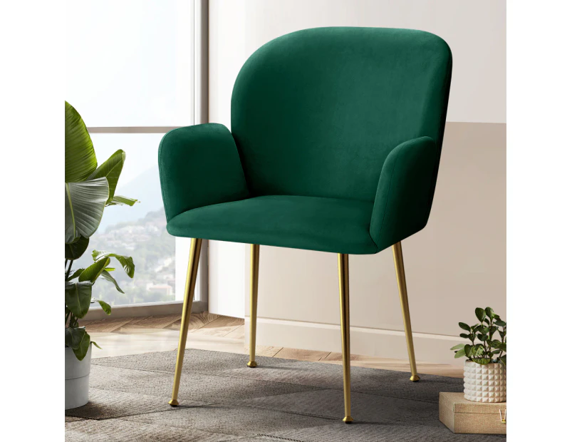 Artiss Dining Chairs Set of 2 Velvet Armchair Green