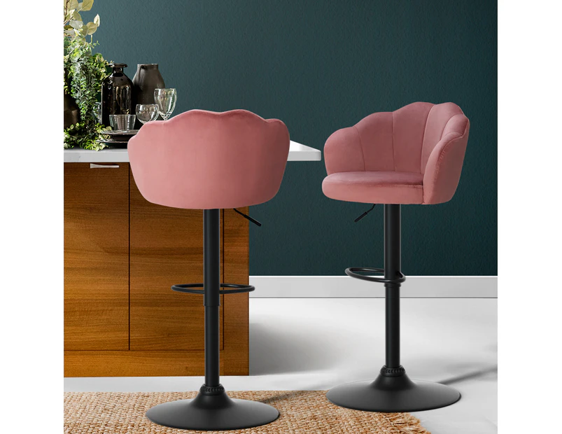 Artiss 2x Bar Stools Gas Lift Velvet Pink