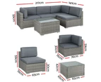 Gardeon 5-Piece Outdoor Sofa Set Wicker Couch Lounge Setting 4 Seater Grey