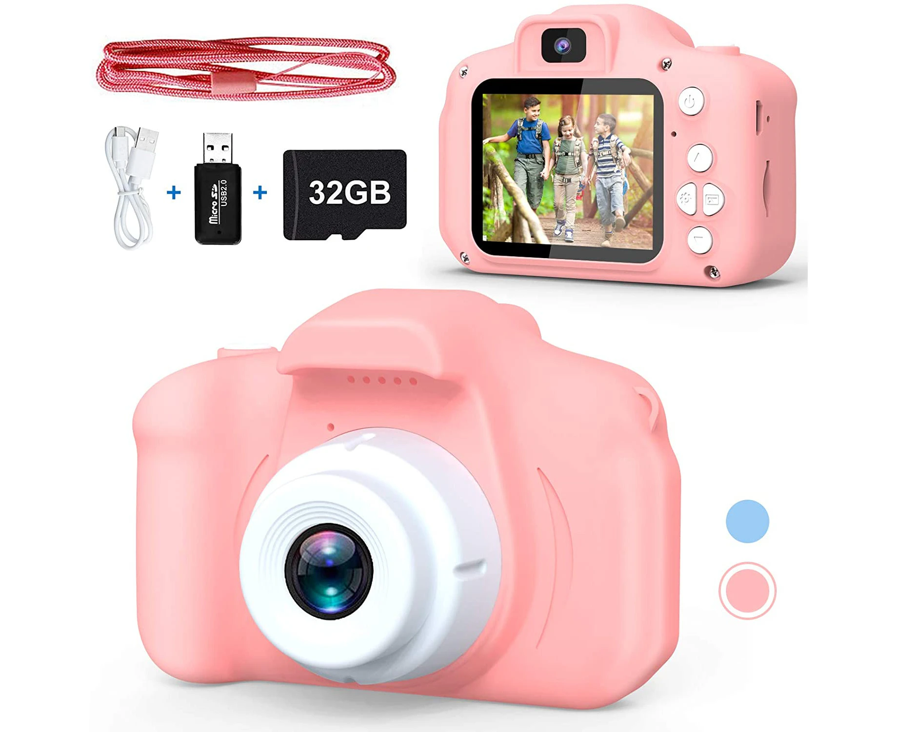 Shockproof Selfie Kids Camera, Toddler Best Birthday Gifts Dual Camera, HD Digital Video with 32GB SD Child Camera