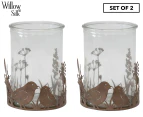 Set of 2 Willow & Silk Garden Bird Candle Holders - Rust