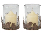 Set of 2 Willow & Silk Garden Bird Candle Holders - Rust