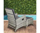 Livsip Outdoor Setting Recliner Chair Table 3 Piece Set Wicker lounge Patio Furniture Grey