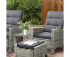 Livsip Outdoor Setting Recliner Chair Table 3 Piece Set Wicker lounge Patio Furniture Grey