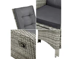 Livsip Outdoor Setting Recliner Chair Table 3 Piece Set Wicker lounge Patio Furniture Grey