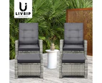 Livsip Sun lounge Recliner Chair Wicker Lounger Sofa Day Bed Outdoor Furniture Patio Set of 4 Pieces