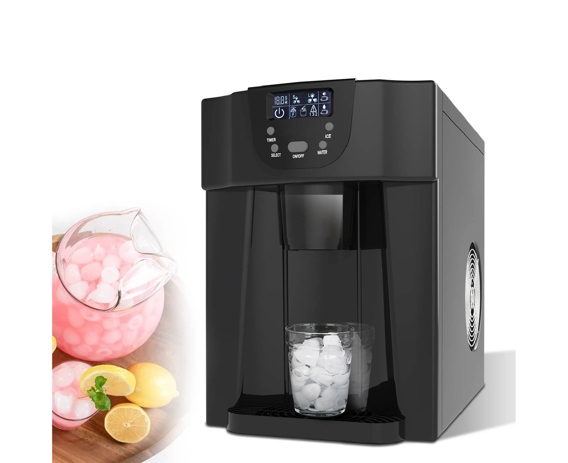 2 In 1 Portable Ice Cube Maker Machine with Water Dispenser 2L Home Commercial Fast Freezer Black