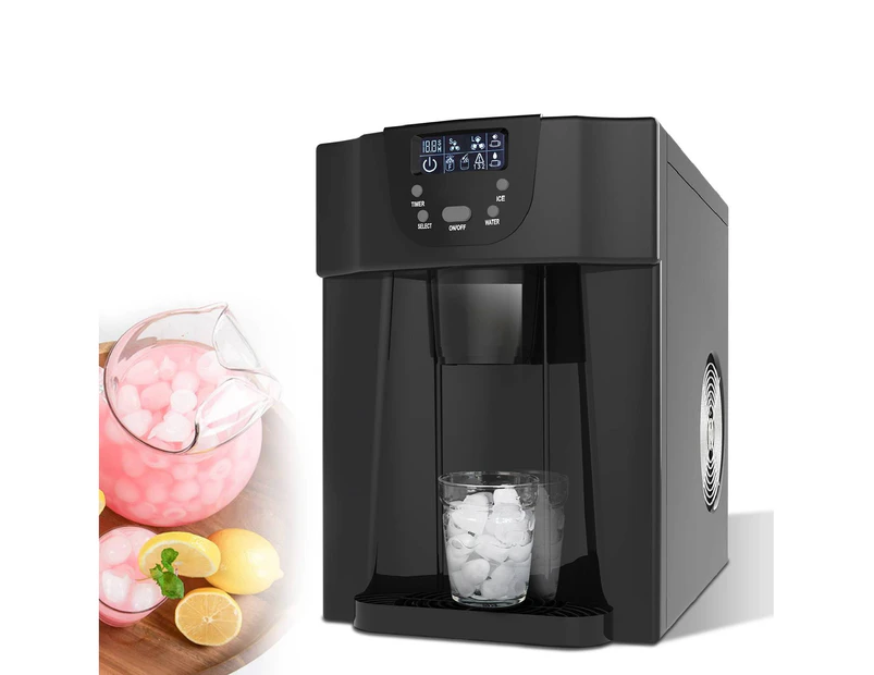 2 In 1 Portable Ice Cube Maker Machine with Water Dispenser 2L Home Commercial Fast Freezer Black