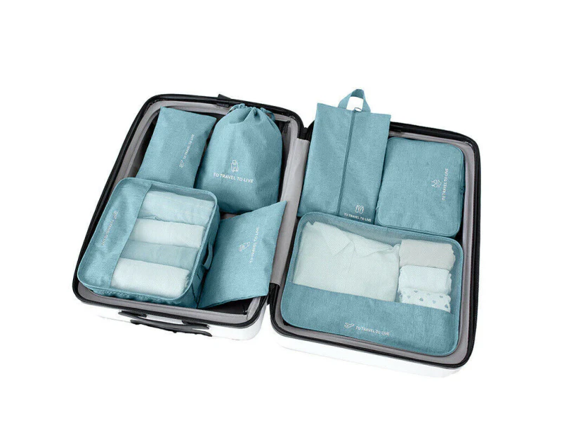 7Pcs Packing Cubes Travel Pouches Luggage Organiser Clothes Suitcase Storage Bag Box [Colour: TIFFANY BLUE]