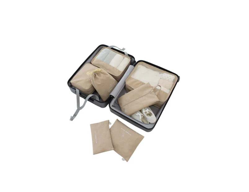 7Pcs Packing Cubes Travel Pouches Luggage Organiser Clothes Suitcase Storage Bag Box [Colour: COFFEE]