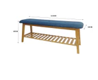 Bamboo Shoe Rack Bench Seat Storage with Blue Cushion - 1200mm - Blue