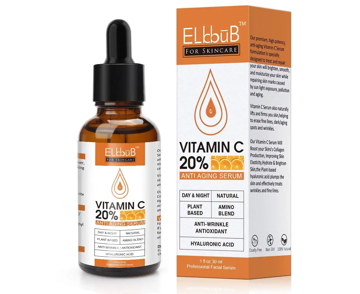 Elbbub Vitamin C Face Serum Anti Aging Wrinkles Instant Skin Repair Dark Spot Hyaluronic Acid Pure Moisturizer Facial Firmness Treatment