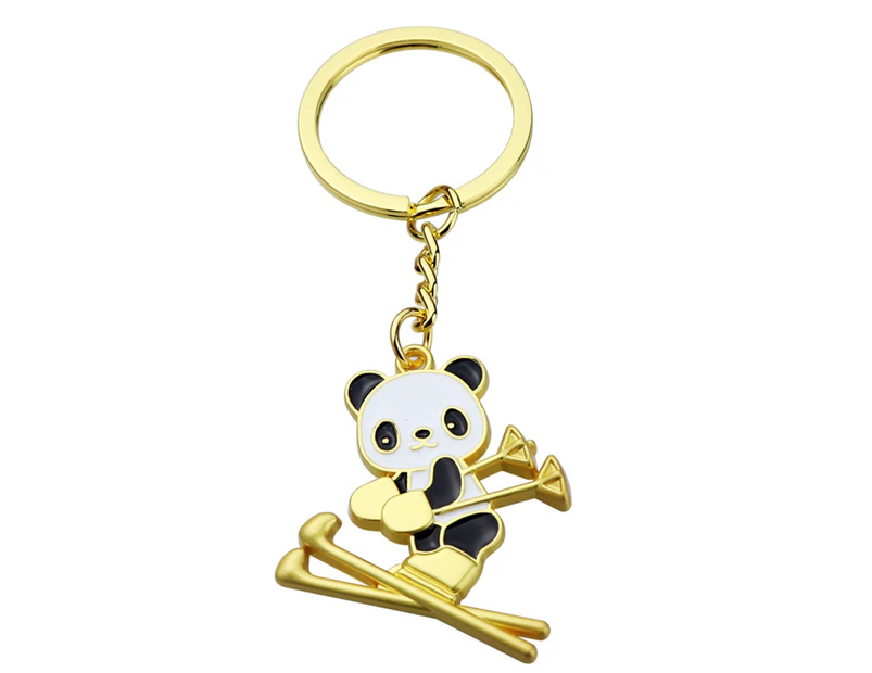 Panda Keychain Lovely Activity Gifts Souvenir Cartoon Ski Panda Key Fob Pendant Event Gift - Golden