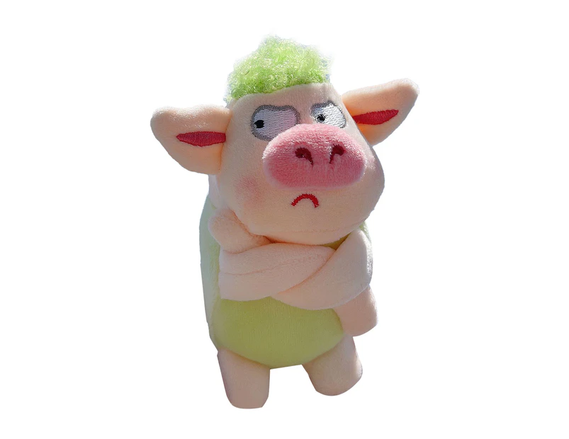 Adorable Animal Keychain Exquisite Workmanship Green Hair Plush Animal Angry Pig Doll Pendant for Decoration - Green