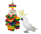 Wood Pet Bird Parrot Hanging Building Blocks Bite String Chew Toy Cage Decor-Multicolor Wood + Plastic + Metal
