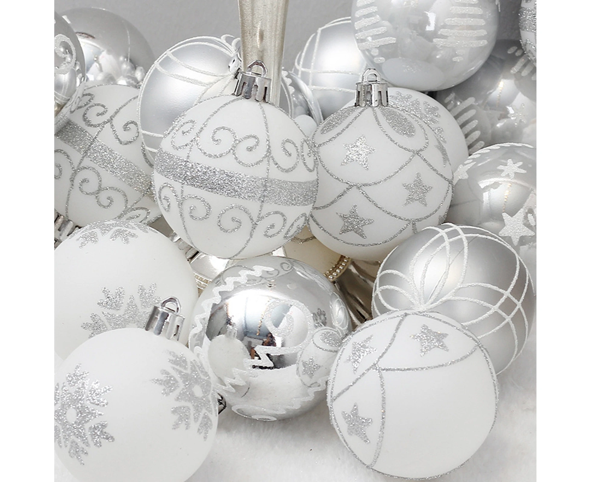 24Pcs Xmas Balls Multi-style Shatterproof PVC Snowflake Pattern Christmas Tree Baubles Party Supplies-1pc