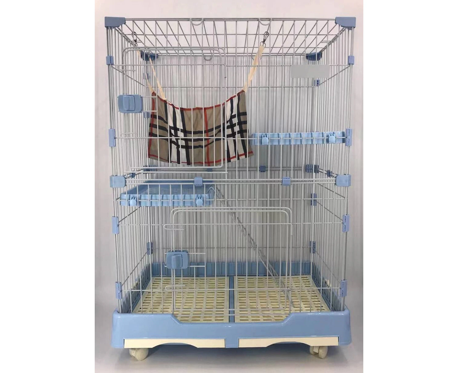 YES4PETS 134 cm XL Brown Pet 3 Level Cat Cage House With Litter Tray & Wheel