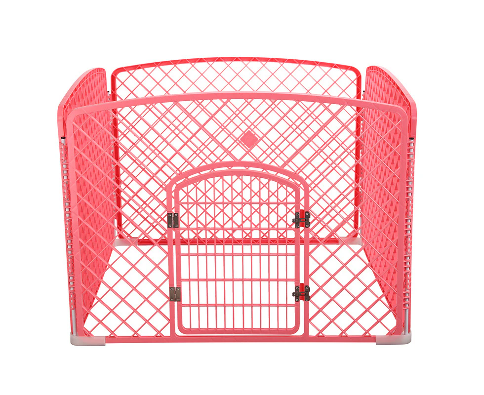 YES4PETS 4 Panel Plastic Pet Pen Pet Foldable Fence Dog Fence Enclosure With Gate Pink