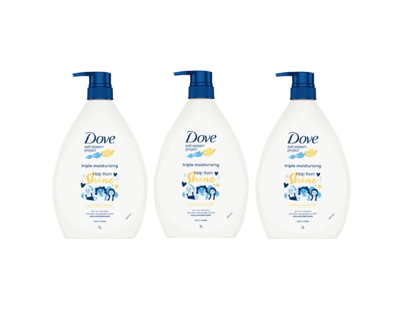 3x Dove 1L Body Wash Cream Triple Moisturising Care Pump Mild Formula