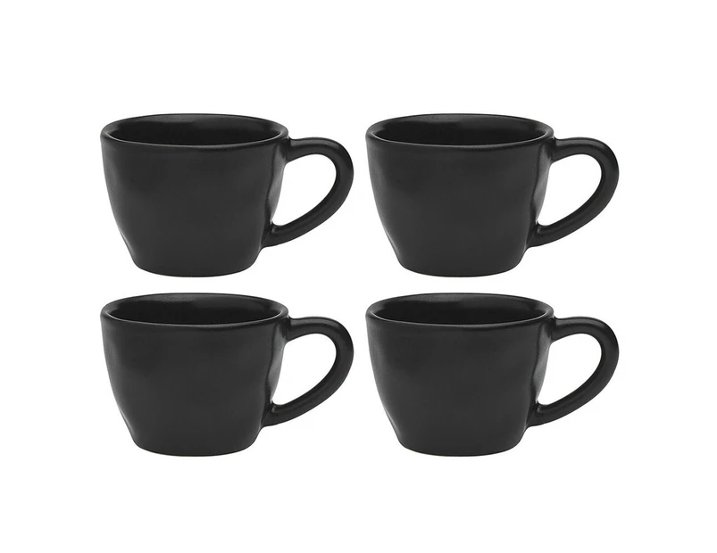 4 x 4pc Ecology Speckle Stoneware 60ml Espresso Coffee Cup Drink Mug w/ Handle Ebony