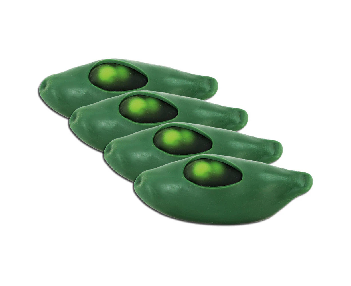 4x Fumfings 12cm Squeezy Peas in Pod Kids Squishy Sensory Fun Toy 3y+ Green