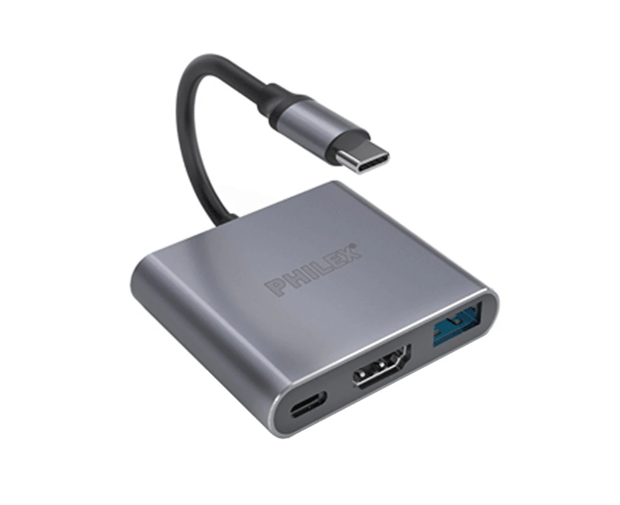 Philex 3-in-1 PC USB-C Male To USB-C/HDMI Female Hub w/USB 3.0 Adapter/Dongle