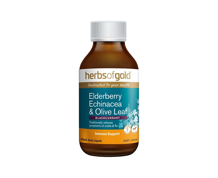 Herbs of Gold Elderberry Echinacea & Olive Leaf (Blackcurrant) Oral Liquid 200ml