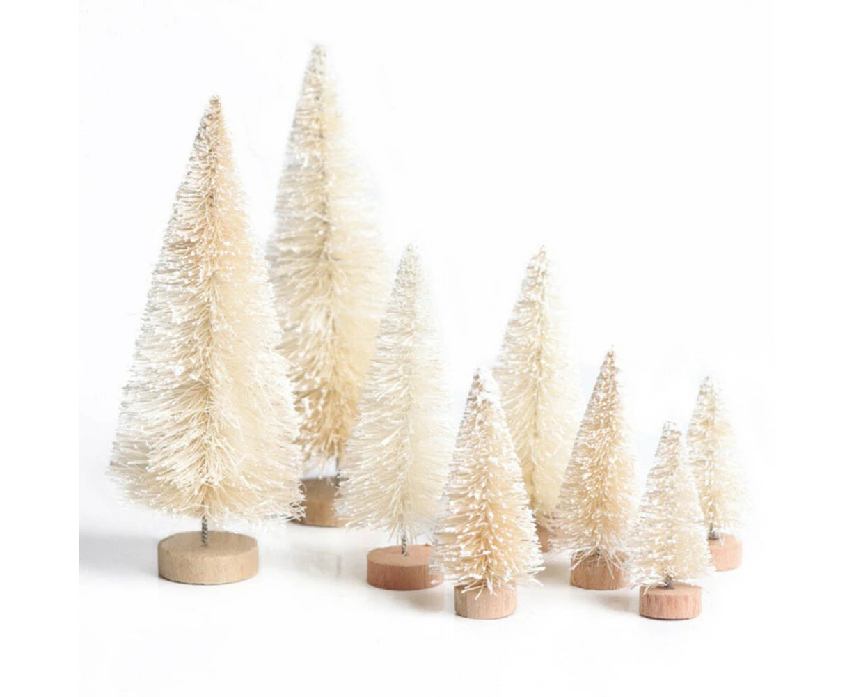 8Pcs Mini Christmas Trees Snowy Pine Xmas Party Ornament Holiday Decoration - Beige