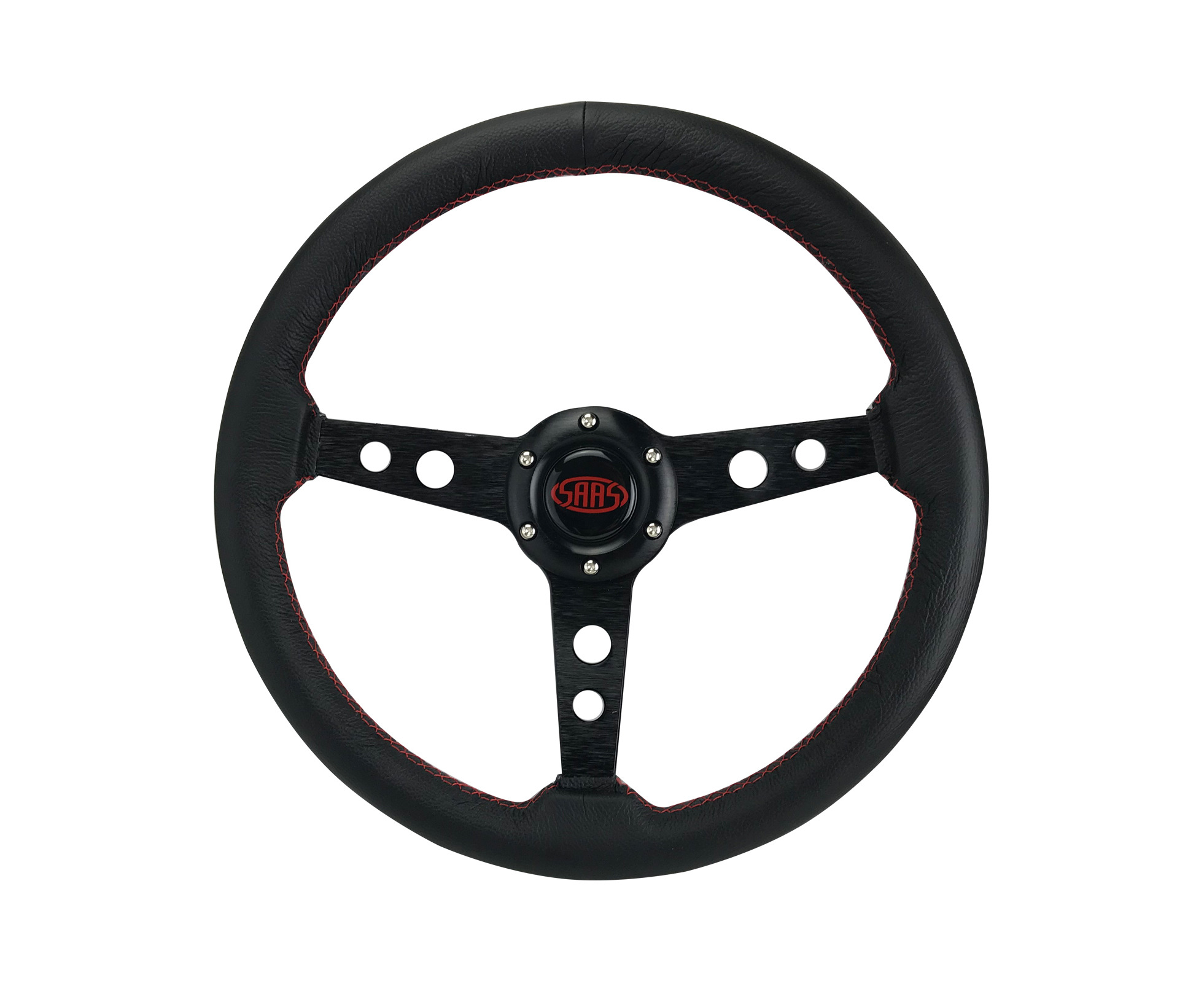 SAAS Soft Leather Retro Black Sports Steering Wheel Black Spokes 350mm ...