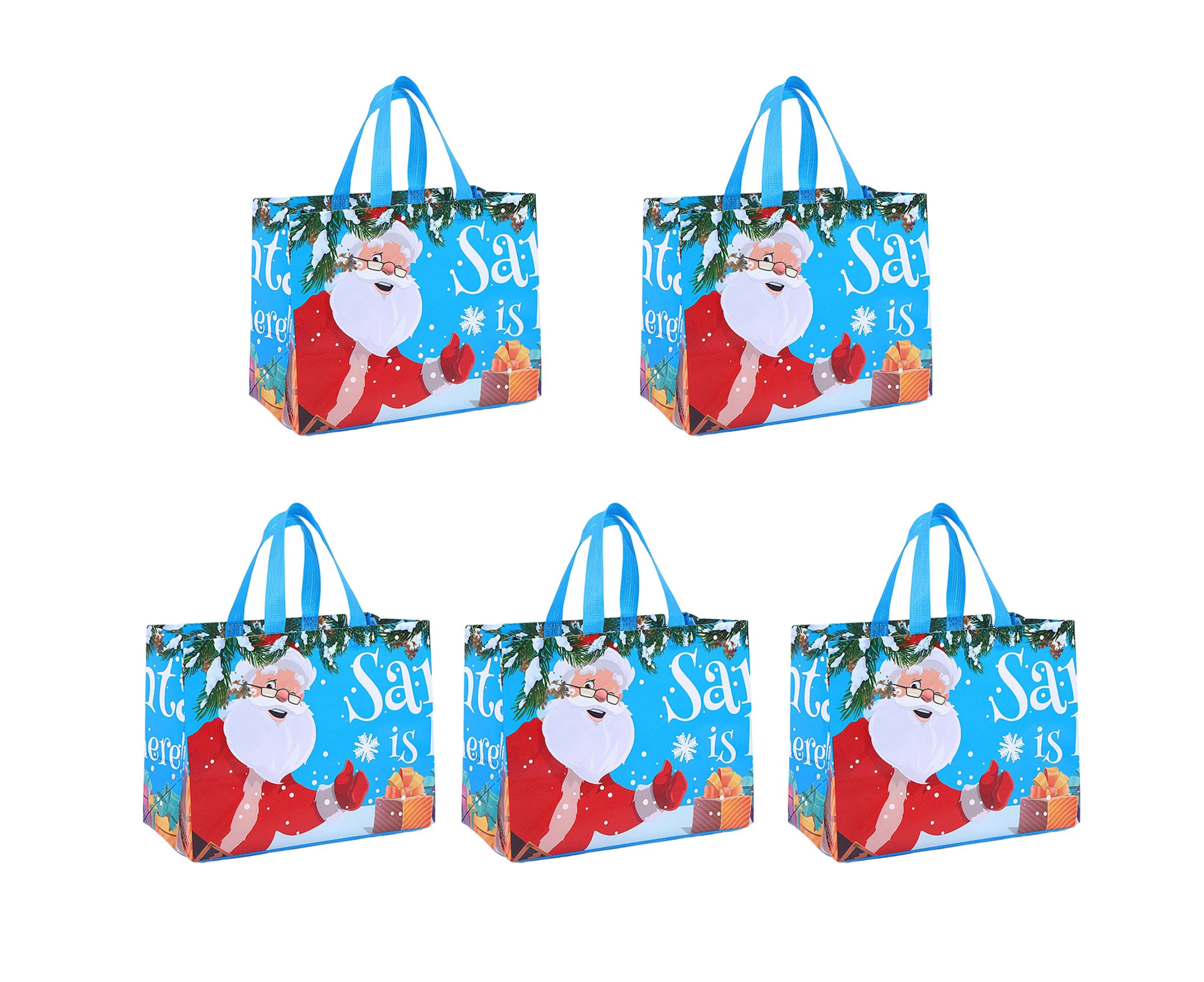 5Pcs Christmas Gift Bags Cartoon Santa Claus Snowman Non-Woven Bag Xmas Gift Present Wrapping Bags for Party - Blue