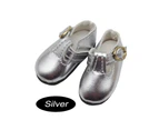 Delicate Craft Baby Doll Shoes Premium T-strap Buckle Fashion Girl Doll Sandal for Kids - Bright Silver