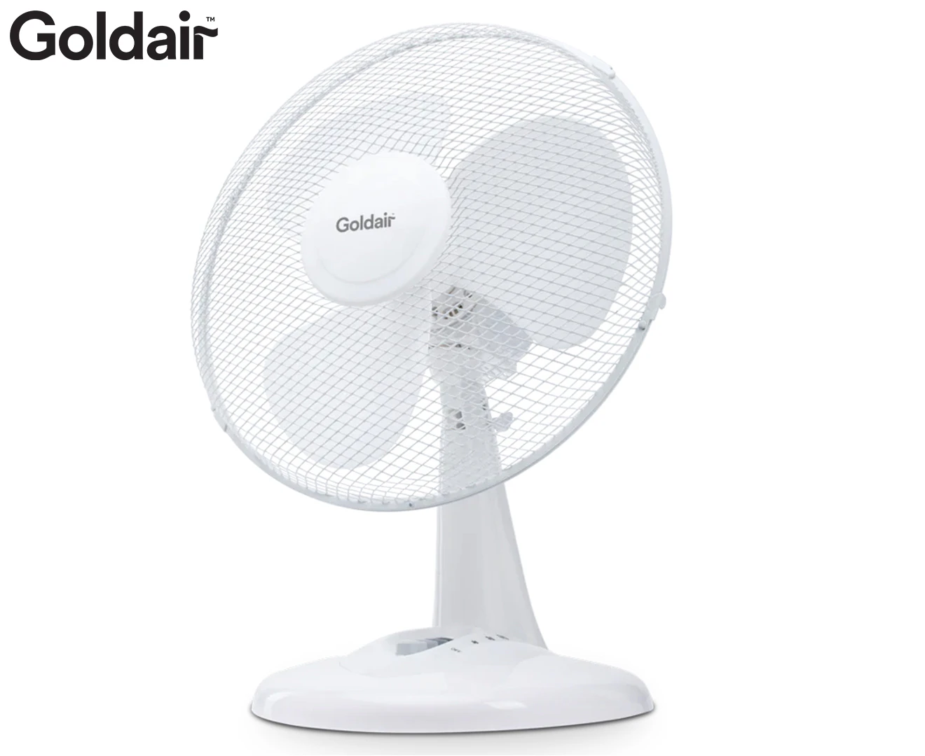 Goldair 3-Speed 40W Oscillating 30cm Desk Cooling Fan Tilt Adjustable White