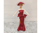 Kids Toy Elegant Good-looking Beautiful Eye-catching Adorable Entertainment Cloth Doll Clothes Hair Accessories for Child - Red