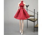 Doll Dress Backless Halter Design Cloth 30cm Doll Solid Color Clothing Skirt for Children - Red