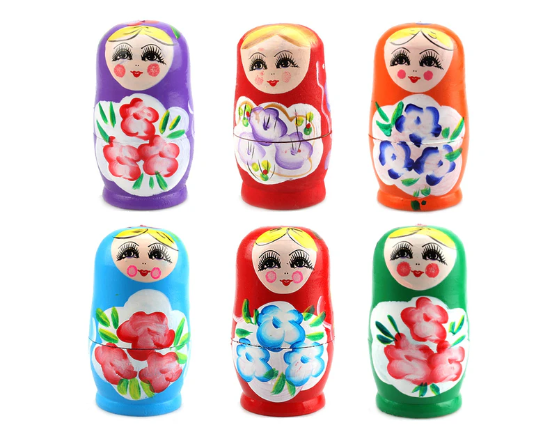 5Pcs Novelty Cartoon Girl Russian Wooden Nesting Dolls Hand Painted Matryoshka