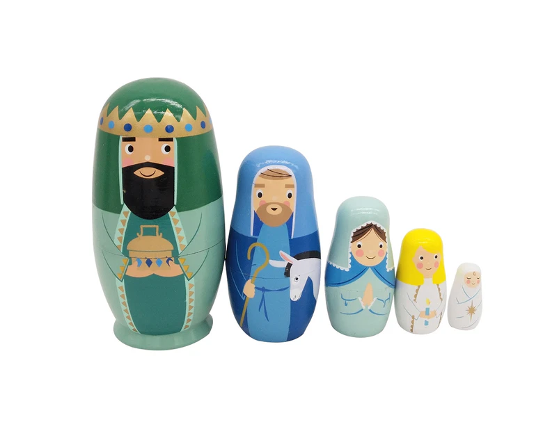 5Pcs Wooden King Royal Family Nesting Doll Matryoshka Figurines Kids Toy Gift