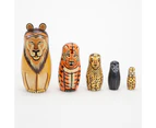 5Pcs/Set Hand Painted Lion Animal Wooden Nesting Dolls Matryoshka Figurines Toy