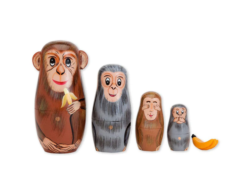 5Pcs/Set Hand Painted Wooden Monkey Nesting Dolls Matryoshka Craft Kids Toy Gift