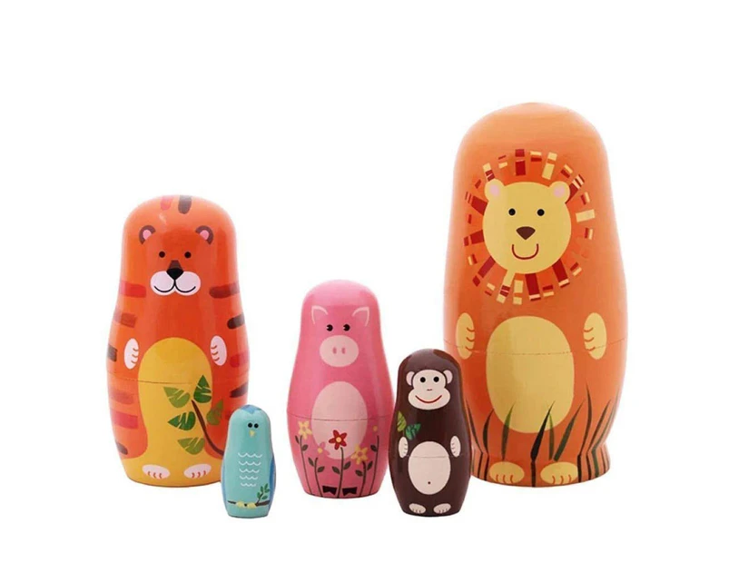 5Pcs/Set Wooden Bear Animal Russian Nesting Dolls Handmade Desktop Decor Gift