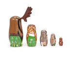 5Pcs/Set Hand Painted Wooden Nesting Dolls Matryoshka Deer Animal Figurines Toy
