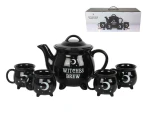 Witches Brew Tea Set with Teapot and Mugs, Cauldron Mystical Style in Gift Box - Black