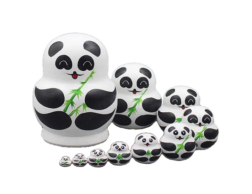 10Pcs/Set Wooden Panda Animal Russian Nesting Dolls Toy Handmade Craft Kids Gift