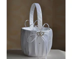 ricm Double Heart Rhinestone Satin Ribbons Bowknot Wedding Flower Basket Home Decor-White