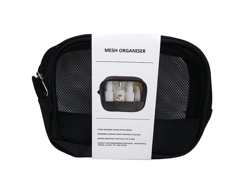 Mesh Organiser Wetpack Travel Toiletry Cosmetic Bag Medium 15.5 x 4 x 13cm Black