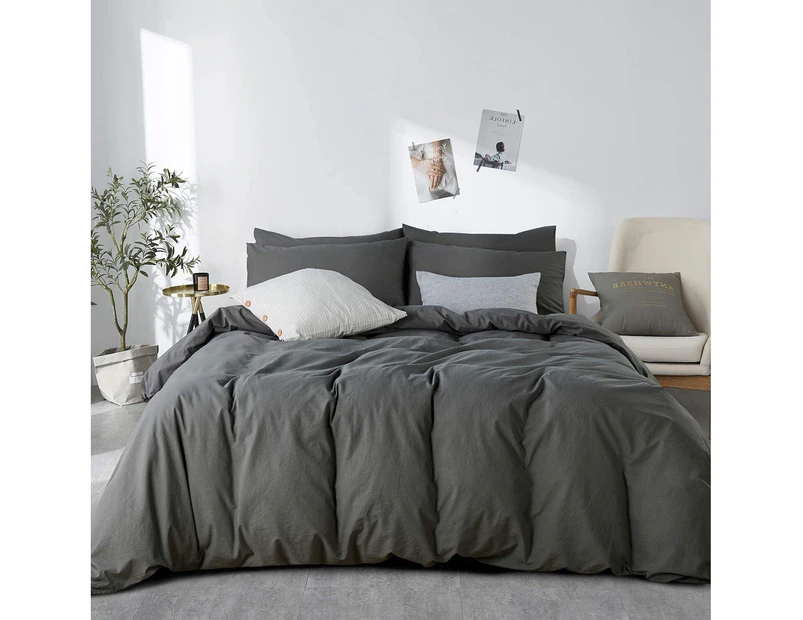 3pcs Gray Queen Quilt Cover Set 100% Microfiber Bedding Set