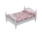 Wooden Miniature 1/12 Dollhouse Double Bed Floral Sheet House Furniture Kids Toy