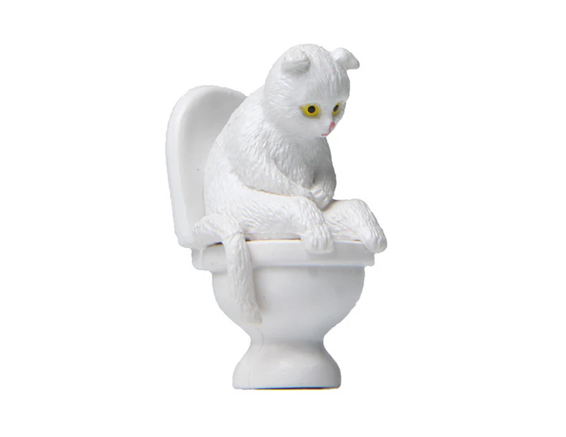 Mini Cat Model High Simulation Vivid Expression Decoration Accessories Toilet Miniature Cat Animal Model Toy for Kids - White
